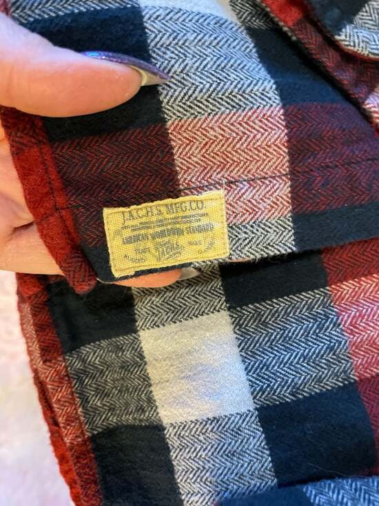 JACHS Mens Red Black White Plaid Flannel Button Up Shirt Size Large - Picture 3 of 7